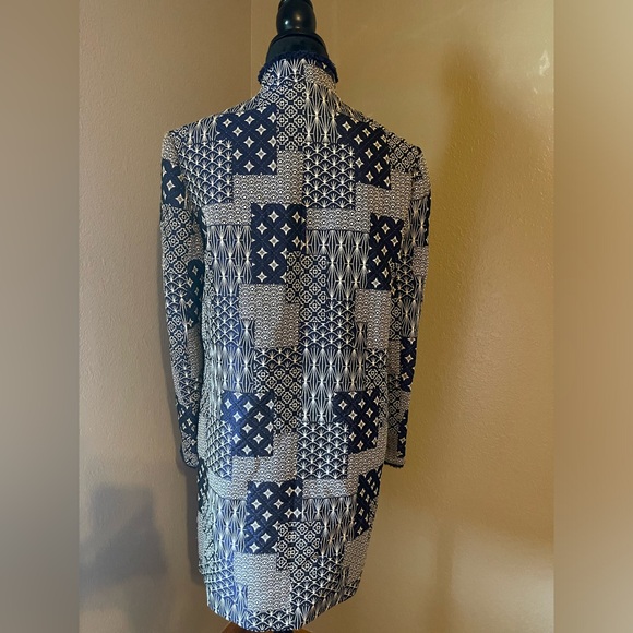 J. McLaughlin Walden Coat Navy Patchwork Jacquard Fringe SZ S in Mint condition - Picture 6 of 7